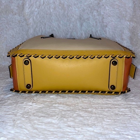 New Coach Dreamer Whipstitch Leather Satchel Bag Purse in Colorblock Tan - Picture 10 of 16